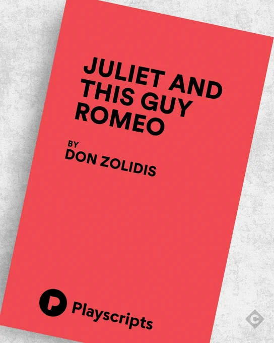Red script cover of Juliet and This Guy Romeo by Don Zolidis against a marble background.