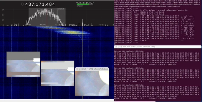 SSDV packets from SilverSat in GQRX w/ 9k6 IL2PTX decodes in Direwolf.    feh image viewer allows live view of picture building as new frames arrive