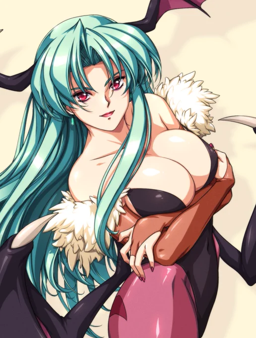 An illustration of Morrigan Aensland from the Darkstalkers series.