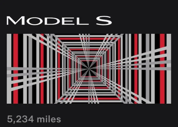 Model S Plaid badge showing the odometer at 5,234 miles.
