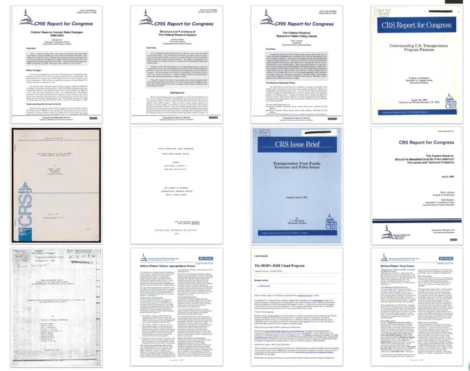 screenshot of 12 covers of the CRS Report for Congress