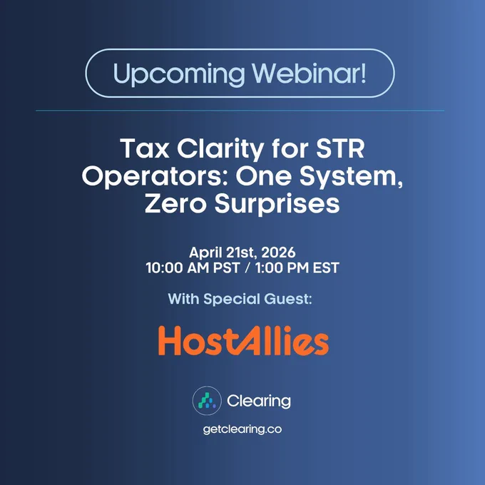 Upcoming webinar with Hostallies on Tax Clarity for Short-Term Rentals. 