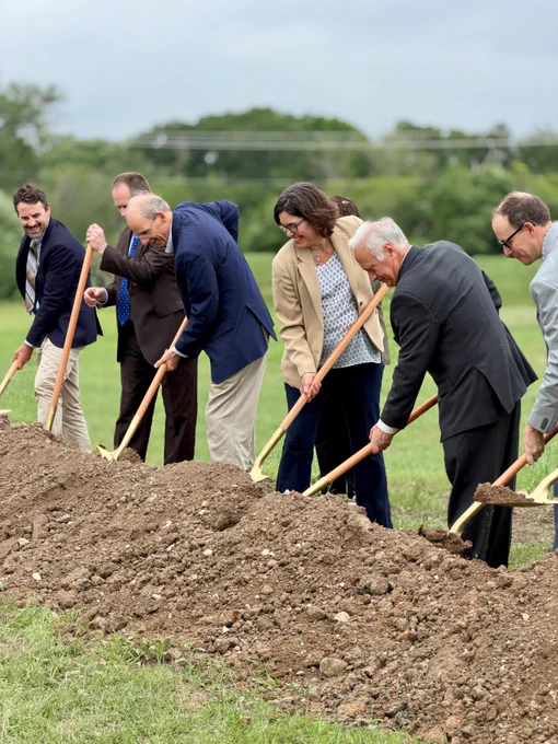 Austin Water and City of Austin leaders using golden shovels to break ground on the Walnut Creek Wastewater Treatment Plant. 