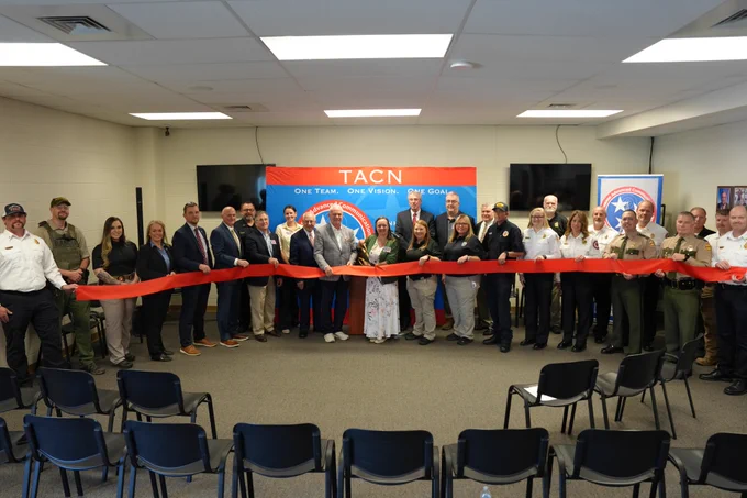 Ribbon cutting ceremony with Dickson, Dickson County and Department of Safety and Homeland Security leaders.