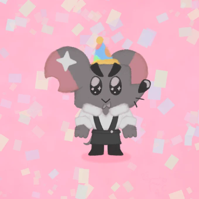 Art of Cheesemaster from Cookie Run: Witch's Castle with a party hat on made by me because his birthday is today!!! (April 14th)