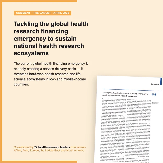 Tackling the global health research financing emergency to sustain national health research ecosystems. New Comment in The Lancet.