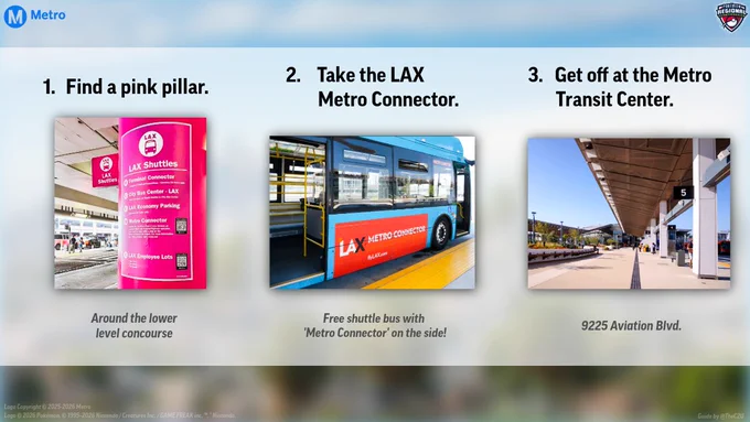 Page 2/4
1. Find a Pink Pillar
2. Take the LAX Metro Connector
3. Get off at the Metro Transit Center