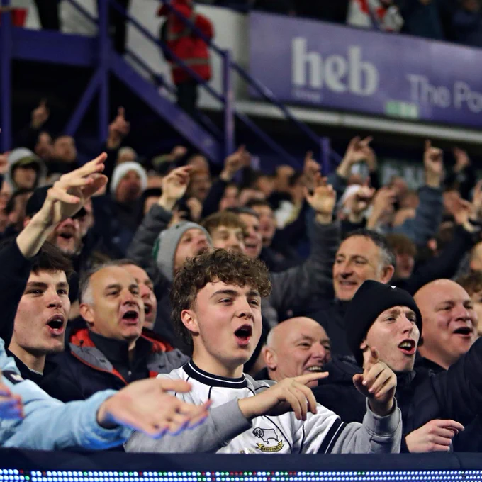 Derby County fans show their support for the Rams during a recent away game in the Sky Bet Championship.