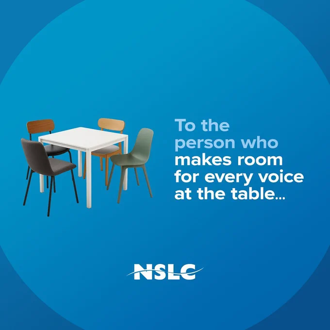 An image of a square table with four chairs around it. Next to the image is the text, To the person who makes room for every voice at the table...