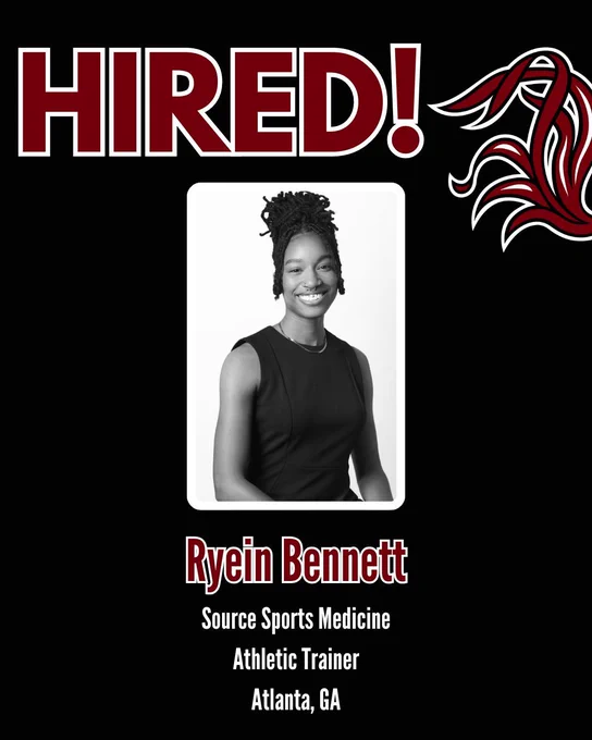 Graphic announcing that Ryein Bennet was hired as an Athletic Trainer with Source Sports Medicine in Atlanta, GA. 