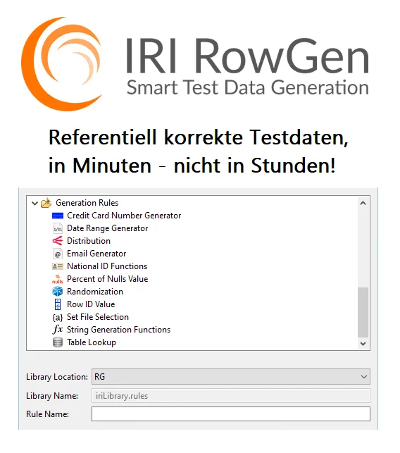 Beim Testen mit echten Produktionsdaten entstehen nicht nur Compliance-Risiken, sondern auch operative Einschränkungen in Entwicklung und Betrieb. Mit IRI RowGen lassen sich diese Risiken vollständig vermeiden: Die Lösung generiert synthetische Testdaten, die strukturell, statistisch und semantisch eng an reale Produktionsdaten angelehnt sind – bei vollständiger Wahrung des Datenschutzes.