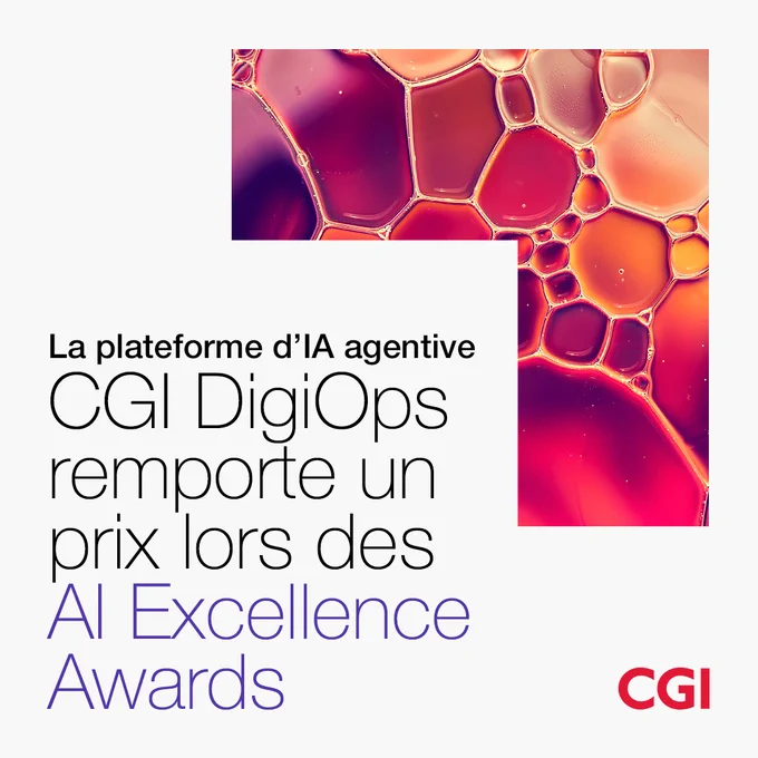 Notre plateforme d'IA agentive CGI DigiOps a remporté le premier prix dans la catégorie « Produits » lors des Artificial Intelligence Excellence Awards 2026. 