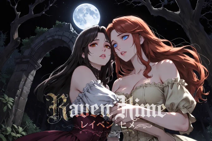 SFW, no suggestive intent, gothic and fully clothed women in a moonlit forest