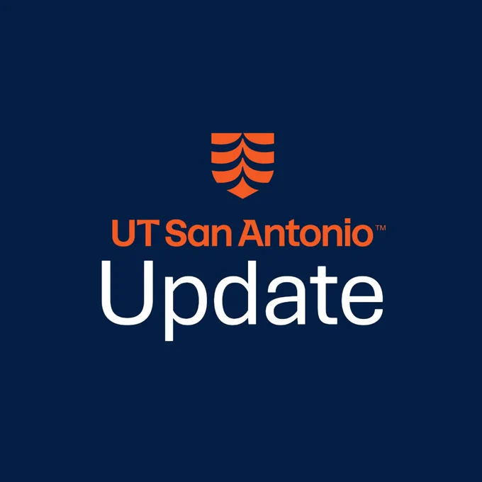 Blue graphic reading "UT San Antonio Update" with the logo in the center. 