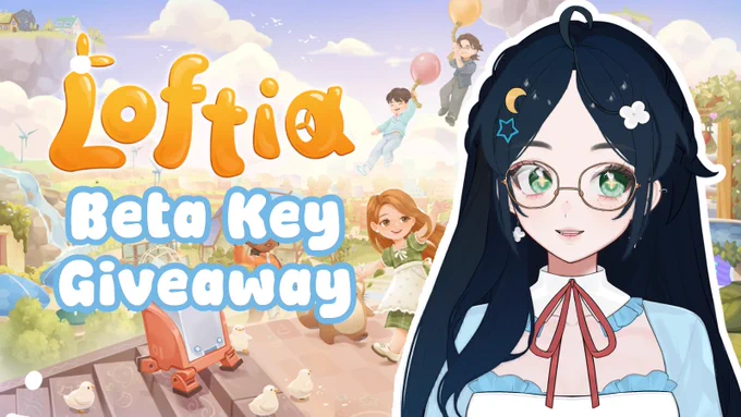 Rainy standing in front of a green space with clouds and people holding balloons. Big Loftia logo with "Beta Key Giveaway" is underneath. 