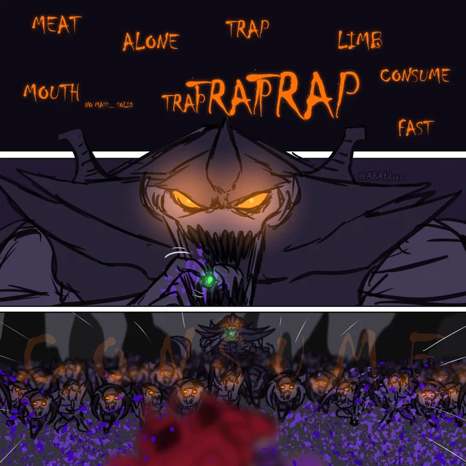 MEAT ALONE TRAP LIMB MOUTH no mass solid TRAP TRAP TRAP CONSUME FAST C O N S U M E