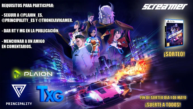 Sorteo del videojuego SCREAMER versión PS5, de la mano de PLAION, PRINCIPALITY Y THONIXAVIGAMER, fin del sorteo día 1 de mayo, el ganador se dará a conocer por redes y dicho sorteo se realizará en directo en el canal de THONIXAVIGAMER en YouTube.
¡SUERTE A TODOS!
