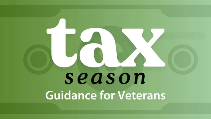 Green background with bold white text reading 'tax season' and smaller text 'Guidance for Veterans' emphasizing tax help for veterans.