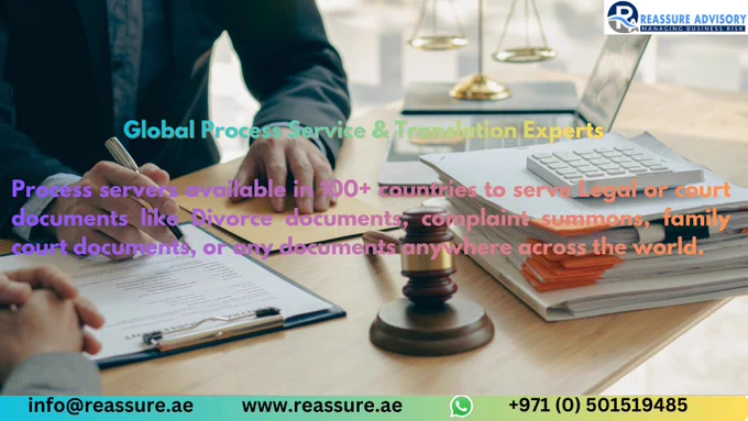 Global Process Service & Legal Document Delivery 🌍Reassure Advisory provides professional process services in 100  countries through trained, experienced process servers — even in the remotest locations. Services include: Formal Service: Delivered under The Hague Convention via the local judiciary system for signatory countries in Europe, Asia, Africa, and South America Informal Service: Hand-delivered by our personal process servers directly to the respondent, widely used for divorce documents, summons, family court documents, and corporate/personal disputes Affidavit Service: Issued post-delivery for use in litigation or further legal proceedings Translation Support: Legal translators available to translate documents into local languages where required, especially for Middle East countries
https://tinyurl.com/5uvfjfut
#processservice #LegalSupport #GlobalCoverage #uae #dubai