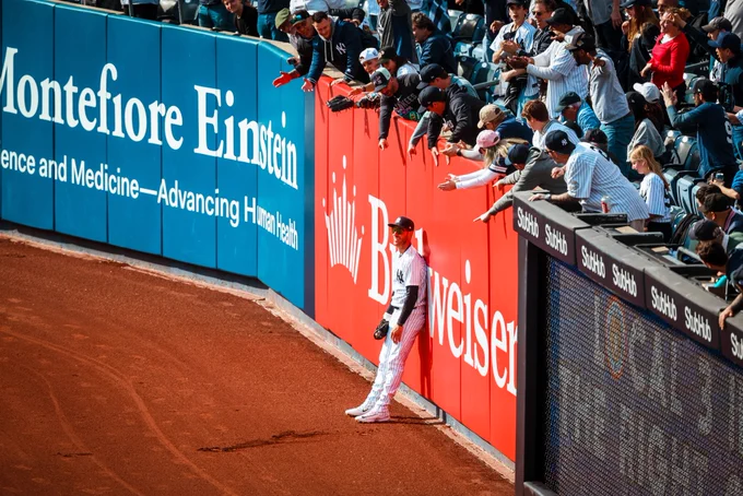 Cody Bellinger smiles after making a catch.