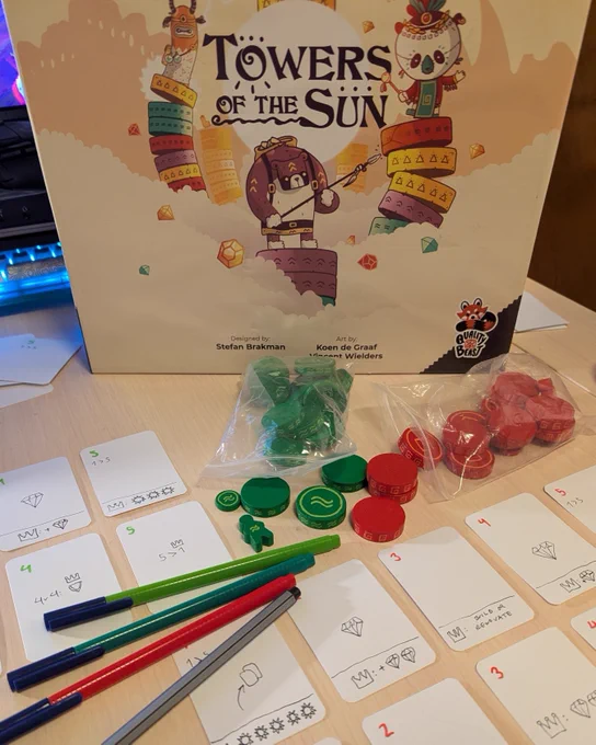 Photo of a board game prototype of Towers of the Sun by Quality Beast.