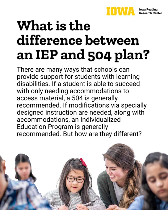 What is the difference between an IEP and 504 plan?
There are many ways that schools can provide support for students with learning disabilities. If a student is able to succeed with only needing accommodations to access material, a 504 is generally recommended. If modifications via specially designed instruction are needed, along with accommodations, an Individualized Education Program is generally recommended. But how are they different?
