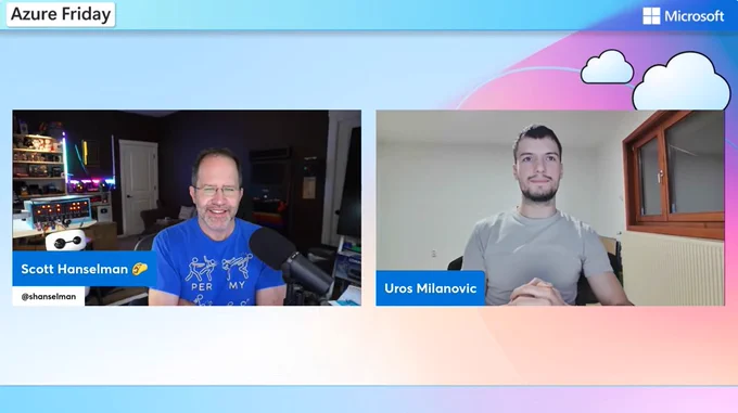 Two professionals participating in a Microsoft Azure Friday virtual discussion.