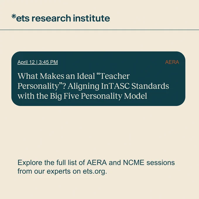 One session taking place at AERA. Text at the bottom reads, "Explore the full list of AERA and NCME sessions from our experts on ets.org."