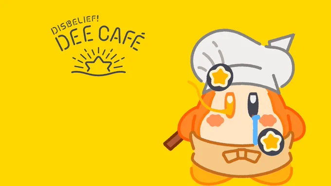 Disbelief!Dee Café [Edit of "Kirby Café" with the Waddle Dee now wearing Kirby's chef hat, holding a spear, and having the same crying/flaming eyes as Disbelief Papyrus]