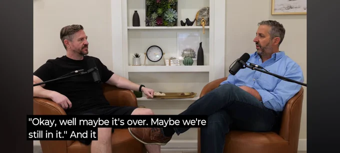 Podcast with captions "Okay, well maybe it's over. Maybe we're still in it."