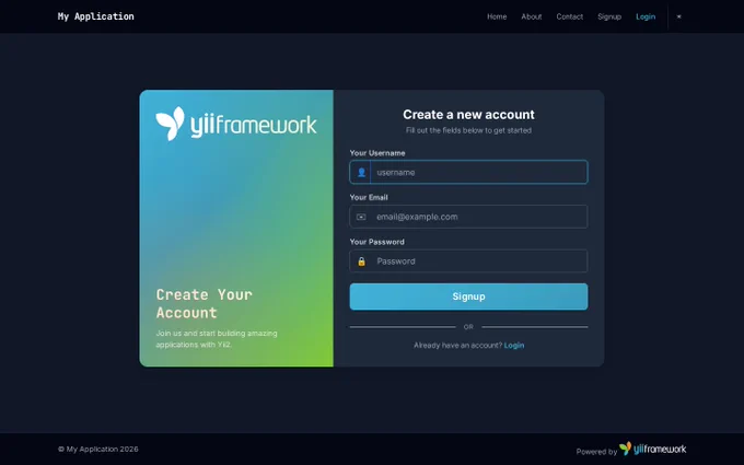 Modern Yii2   Inertia   Vue app with dark UI.