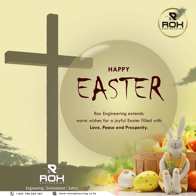 Easter themed poster from Rox Engineering, wishing you a happy and meaningful Easter 2026.