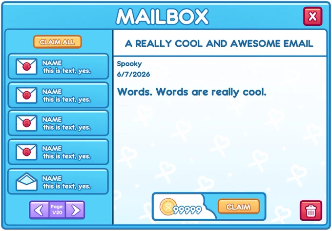 The MailBox is where you’ll get free goodies from the devs and codes!