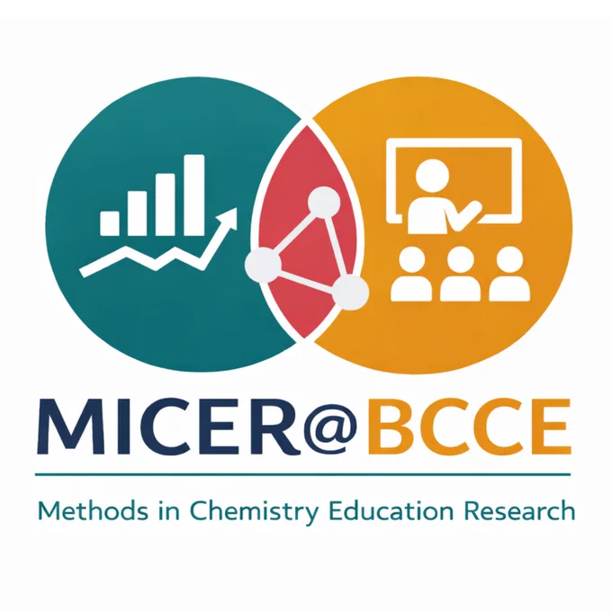 MICER@BCCE logo showing two overlapping circles with icons representing data analysis, collaboration, and classroom teaching, with the text “MICER@BCCE: Methods in Chemistry Education Research.”