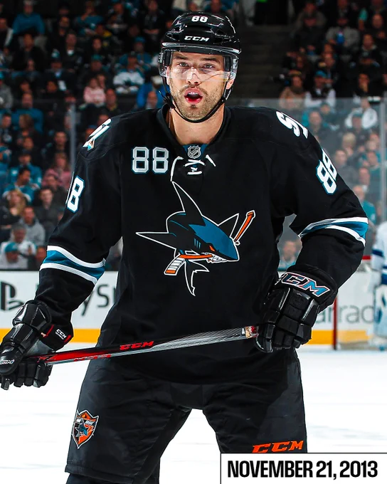 Brent Burns on ice in a Sharks uniform on November 21, 2013