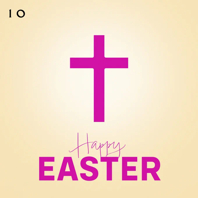Image shows a symbol of the cross and says 'Happy Easter'
