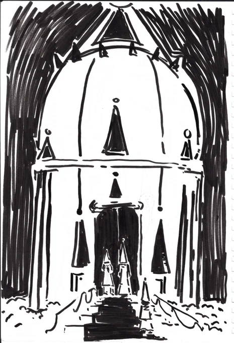 black and white on paper sketch doodle 
scanned to digital format 
