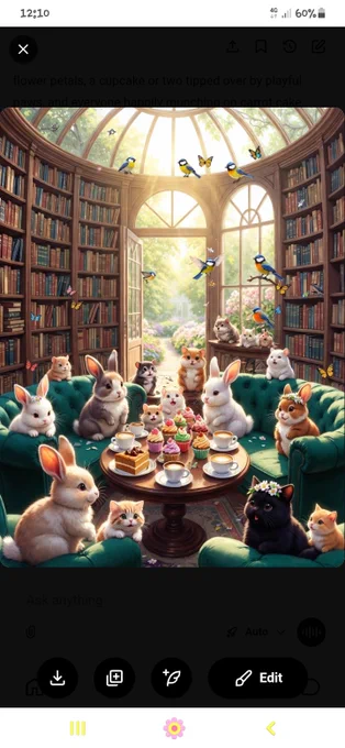 Hamsters, Kitties and the hardworking Bunnies are having an Easter brunch with a few winged guests from the garden.