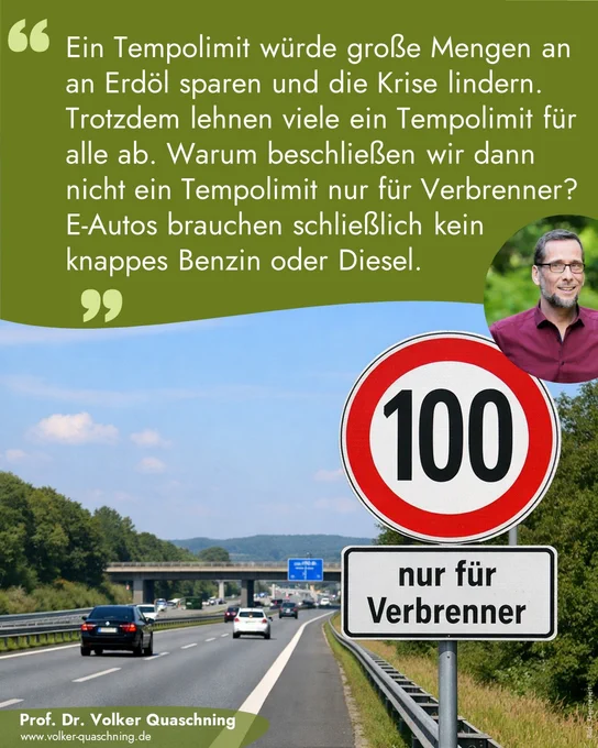 Tempo 100 nur für Verbrenner
