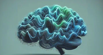 Brain with blue and green waves