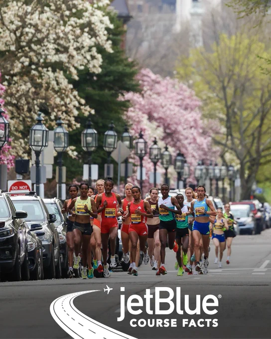 Swipe of two (2) images featuring the 2025 Boston 5K pro women racing through the streets of Boston’s Back Bay