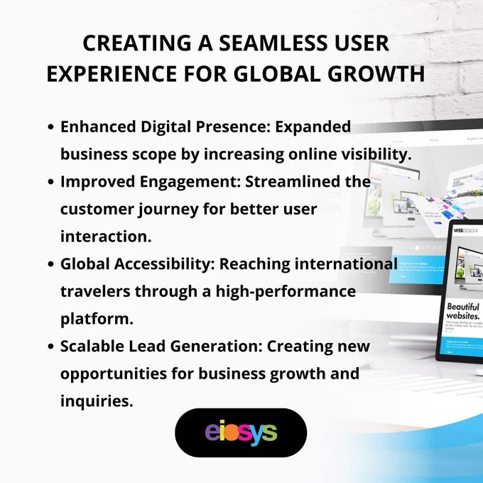 A summary slide by Eiosys explaining how streamlined customer journeys and expanded business scope drive improved engagement for global brands.