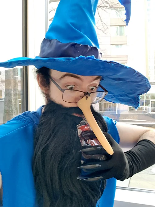 This time, with the fake nose!
I only wore it for a couple of photos. The string broke on it last year so I attached it to my glasses with some wire, but it isn't very secure and pulls my glasses down.