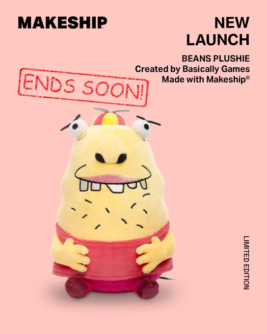 Beans plushie campaign image featuring an "ENDS SOON!" stamp.