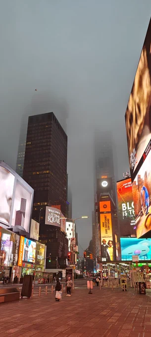 Fog blocking view of the buildings, Times Square, NYC. 