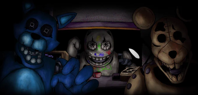 today i was playing fnac, and then blank, old candy and rat attacked me at the same time, i found that really cool so i drew this
