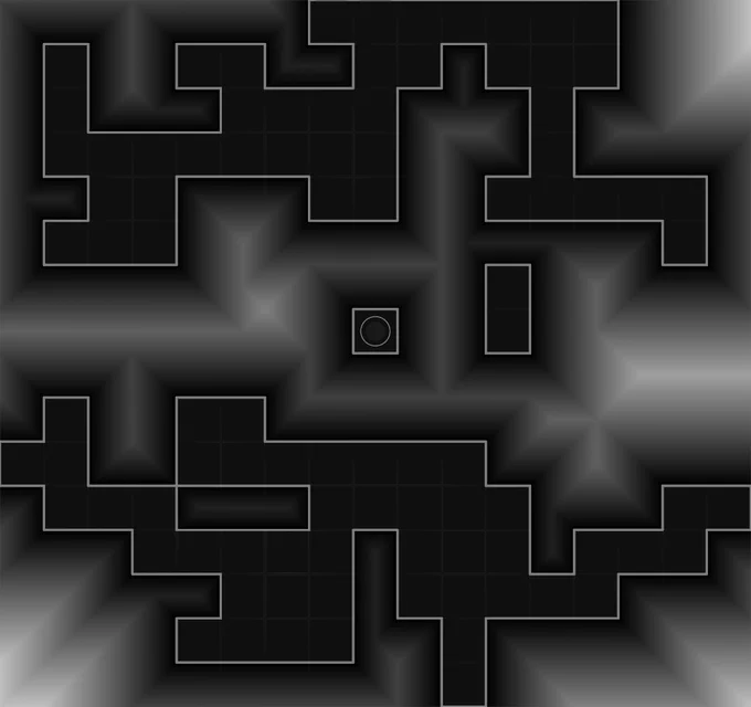 a chebyshev-norm distance field around a set of tiles in a grid