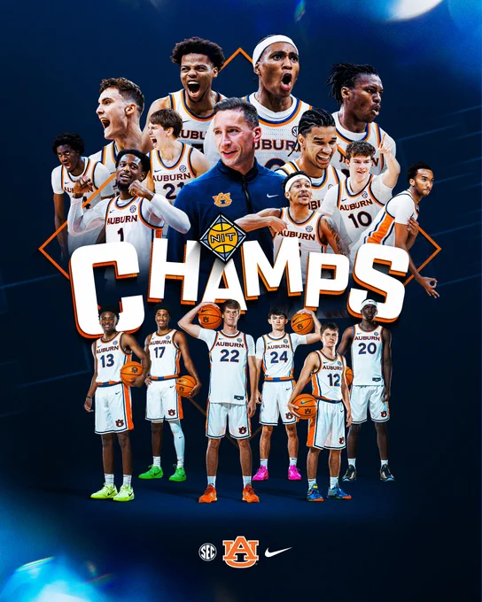 A graphic of Auburn Basketball as NIT champions. 