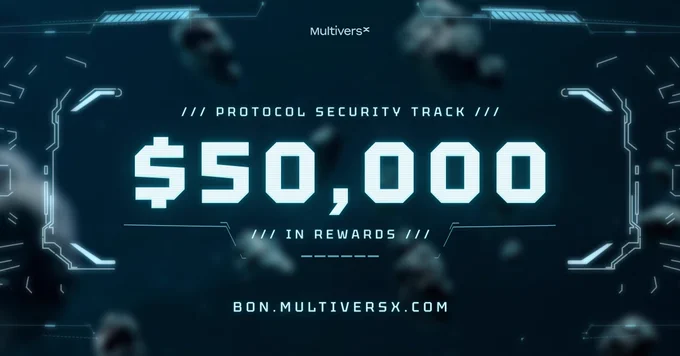A futuristic design displays "$50,000 in rewards" with a focus on a "Protocol Security Track," highlighting a tech-oriented theme.