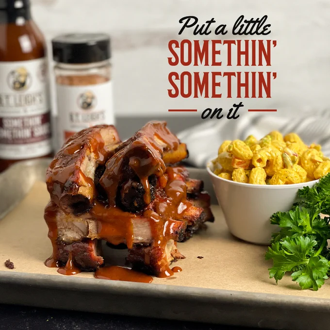 B.T. Leigh's Smoked Ribs with Somethin' Somethin' Sauce and Somethin' For Rubbin'
